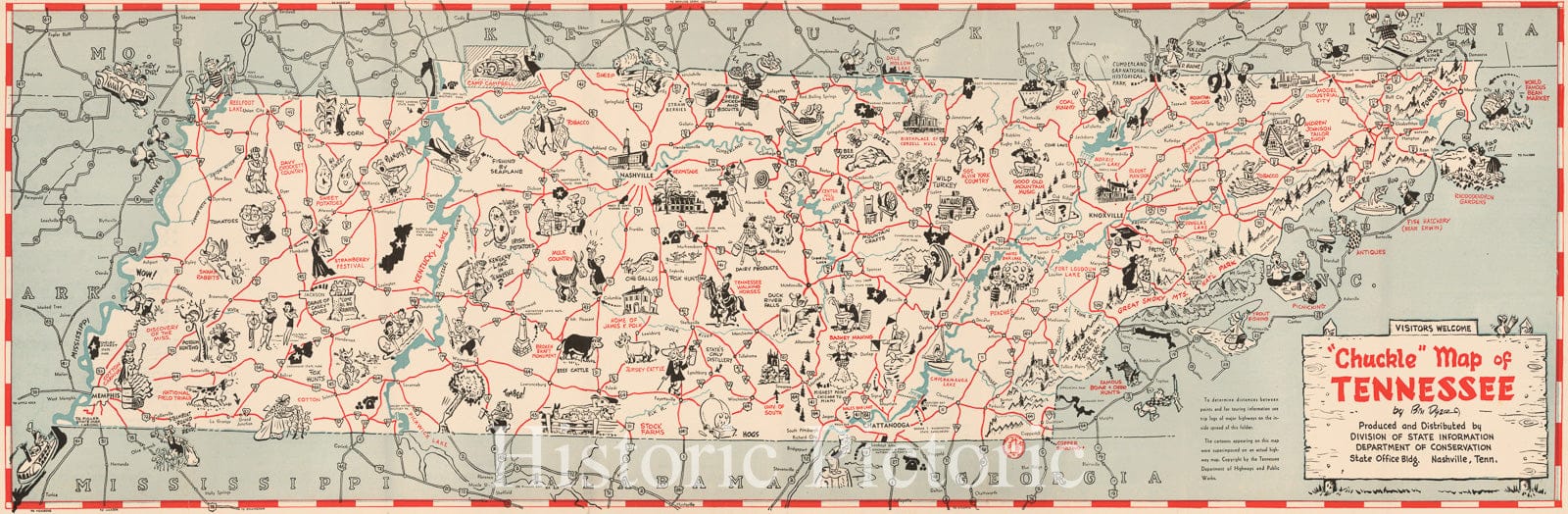 Tennessee - Pictorial Map, 1949 ca | Historical Map Print