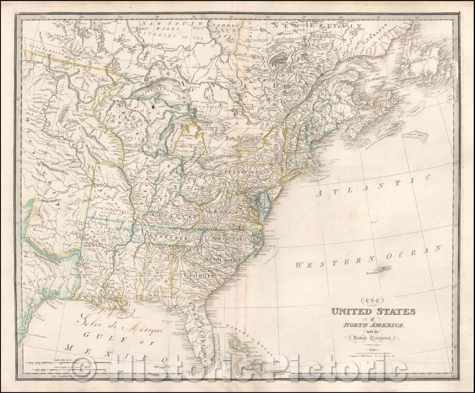 Historic Map - The United States of North America with the British Territories, 1838, James Wyld - Vintage Wall Art