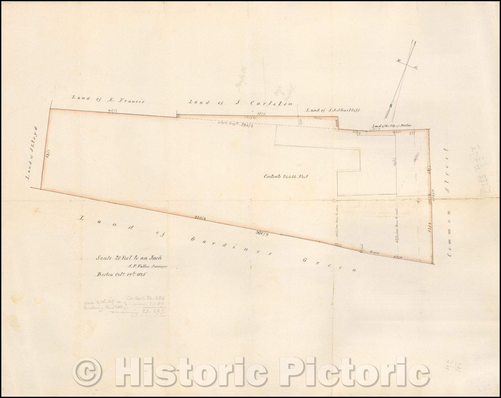 Historic Map - S. P. Fuller's Plan of Mansion House Estate, Octo. 19, 1825, 1825, S. P. Fuller - Vintage Wall Art
