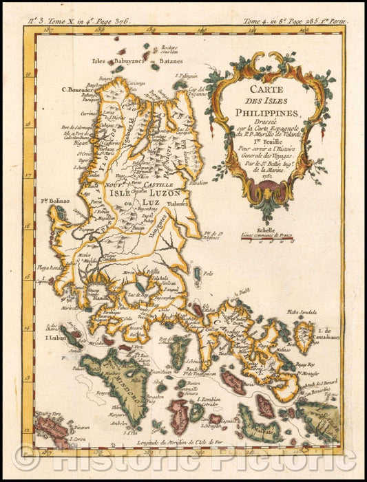 Historic Map - Carte Des Isles Philippines, Dressee sur la Carte Espagnole/Map of the Philippines, Batanes and Babuyanes to Mindonoro and Masbate,Luzon, 1757 - Vintage Wall Art
