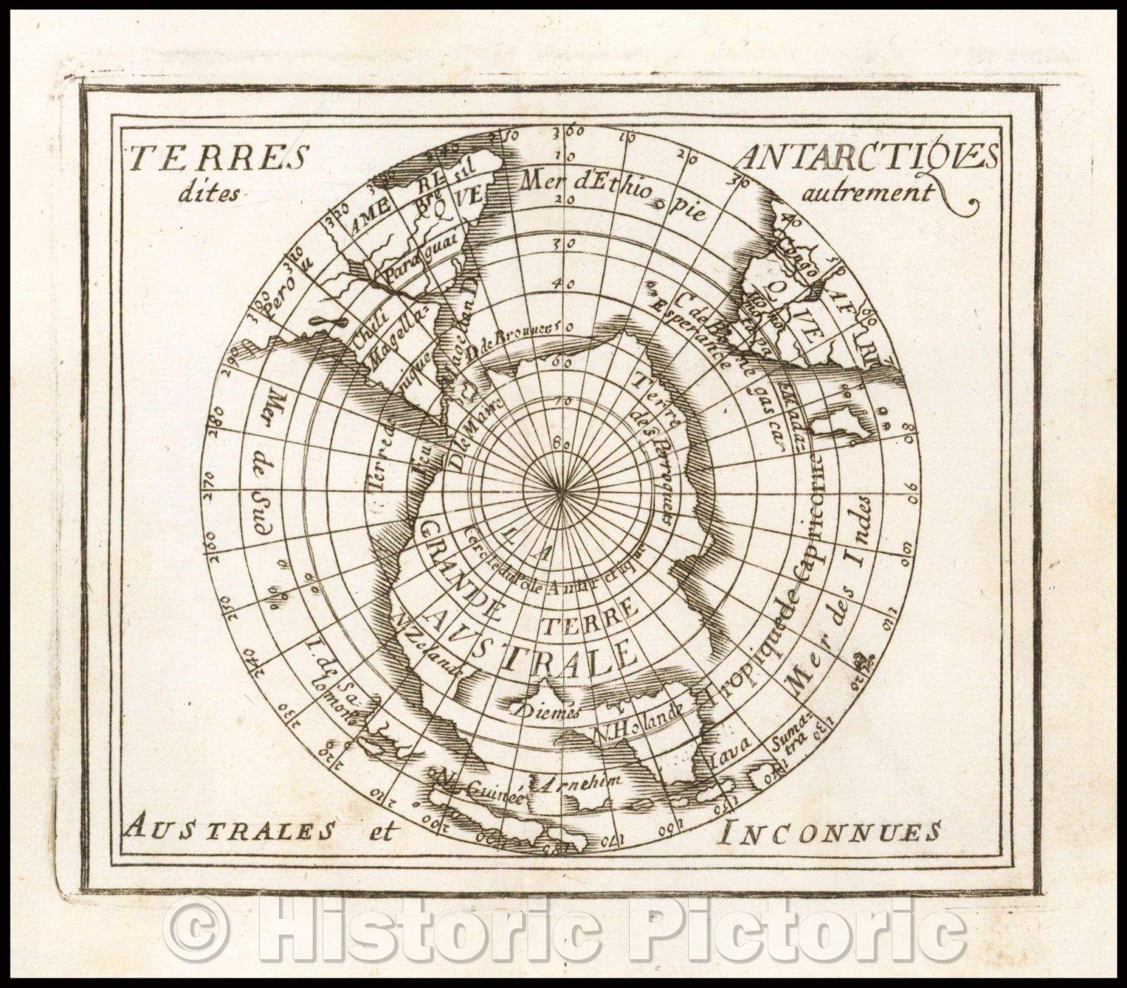 Historic Map - Terres Antarctiques dites autrement Australes et Inconnues/Second State of Du Val's Map of the Antarctic, 1682, Pierre Du Val - Vintage Wall Art