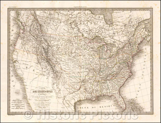 Historic Map - Carte Des Etats-Unis D'Amerique, 1832, Alexandre Emile Lapie - Vintage Wall Art