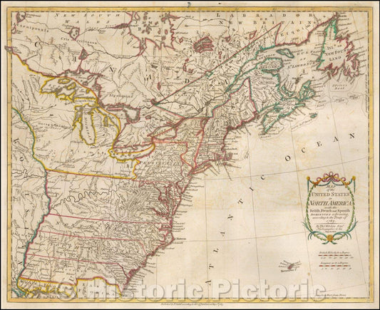 Historic Map - Map of the United States in North America: with the British, French and Spanish Dominions, 1783, Thomas Kitchin v4