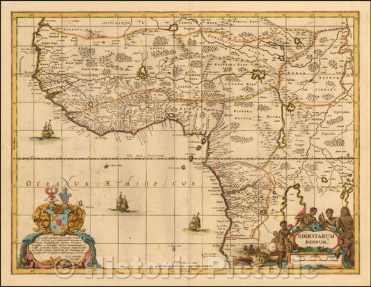 Historic Map - Nigritarum Regnum/nigritarum kingdom, 1690, Peter Schenk - Vintage Wall Art