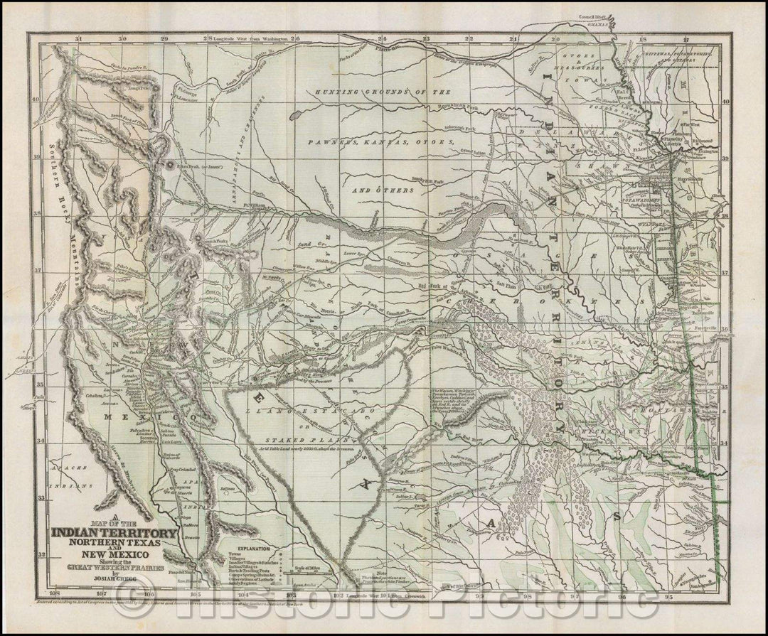 Historic Map - Indian Territory, Northern Texas And New Mexico Showing the Great Western Prairies, 1844, Josiah Gregg v1
