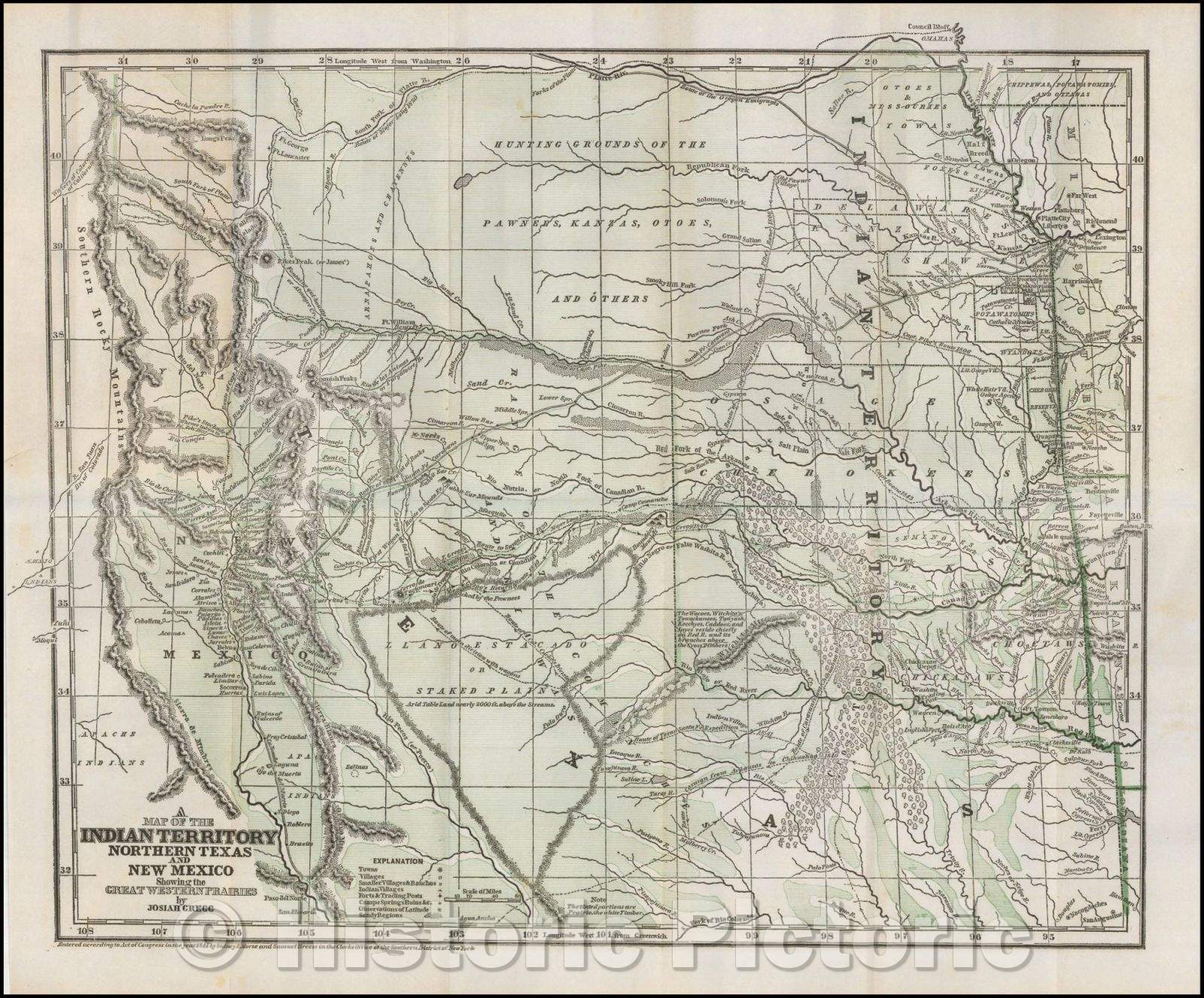 Historic Map - Indian Territory, Northern Texas And New Mexico Showing the Great Western Prairies, 1844, Josiah Gregg v1
