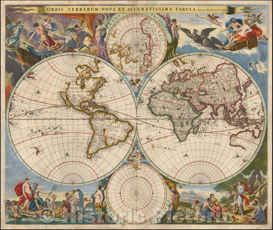 Historic Map - Orbis Terrarum Nova et Accuratissima Tabula, Auctore Nicolao Visscher, 1658, Nicolaes Visscher I - Vintage Wall Art