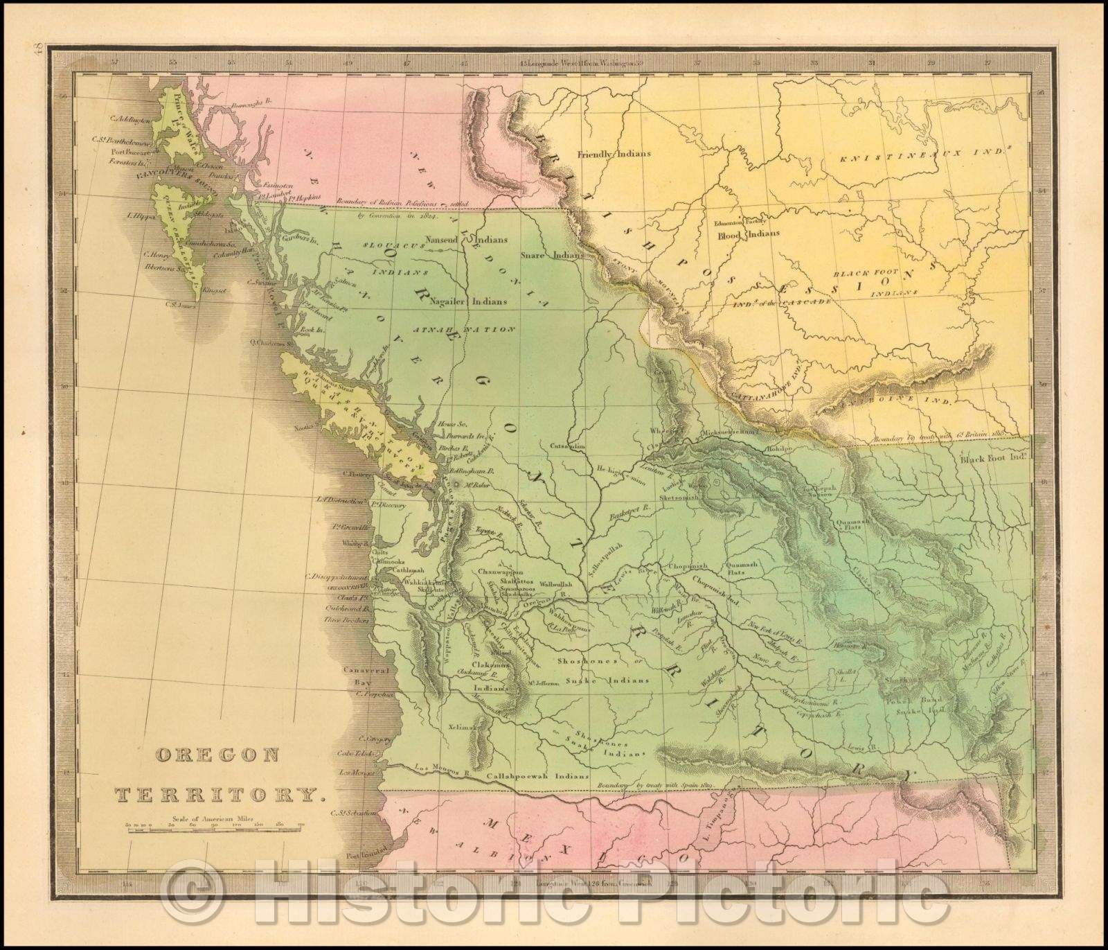 Historic Map - Oregon Territory, 1842, Jeremiah Greenleaf - Vintage Wall Art