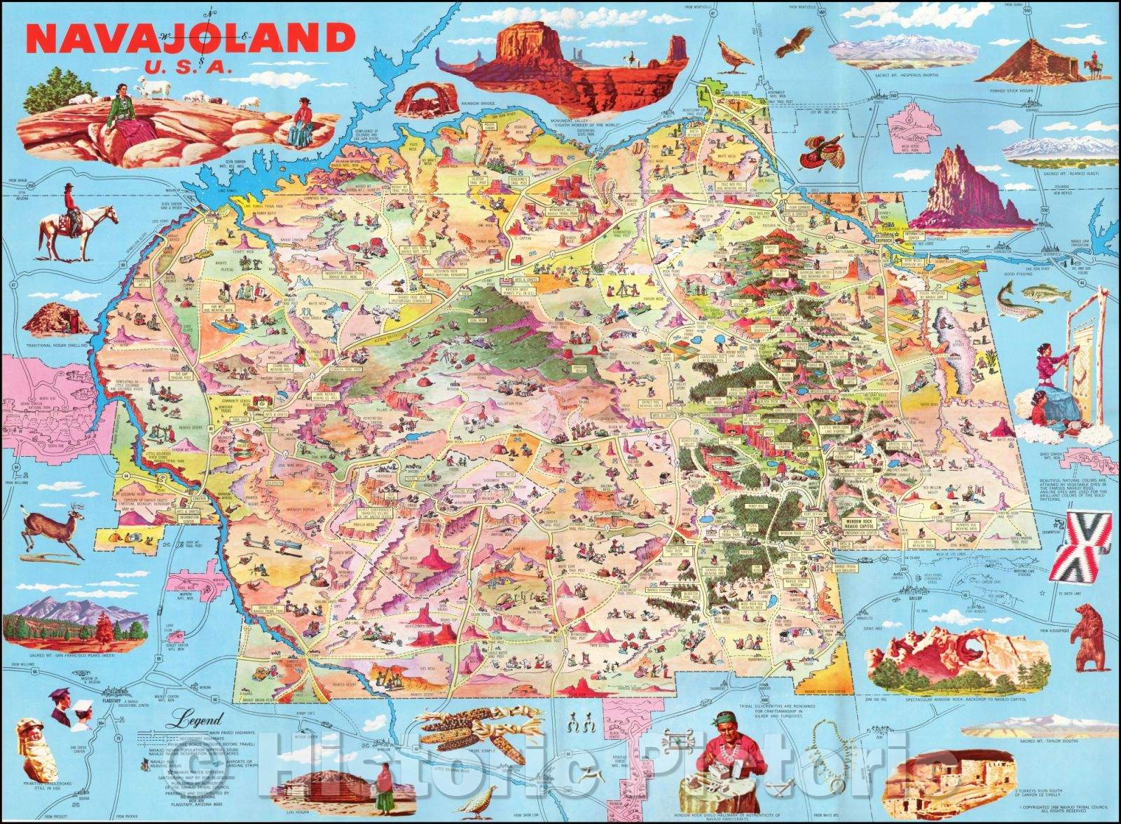 Historic Map - Navajoland U.S.A, 1968, Don Bloodgood - Vintage Wall Art