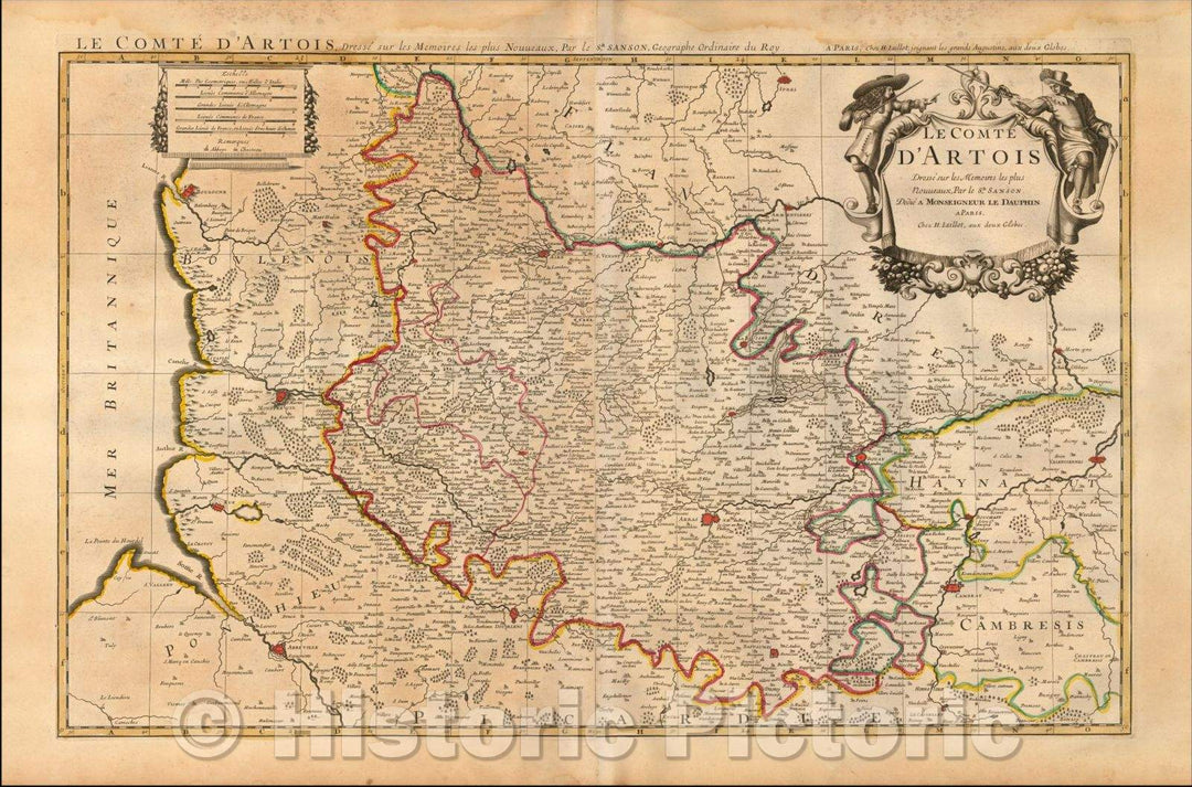 Historic Map - Le Comte D'Artois Dresse sur les Memoires les plus Nouveaux, Par le Sr. Sanson. Dedie A Monseigneur :: Artois Region in Northern France, 1700 - Vintage Wall Art