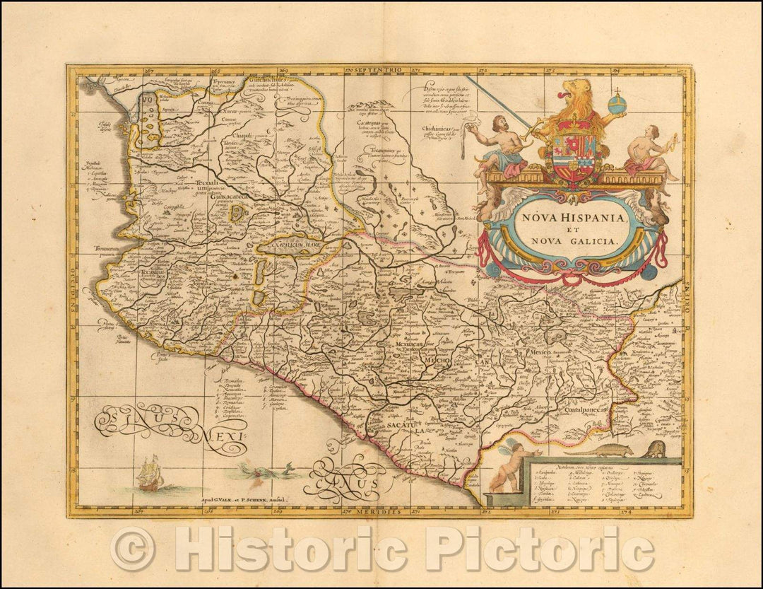 Historic Map - Nova Hispania et Nova Galicia, 1700, Peter Schenk - Vintage Wall Art