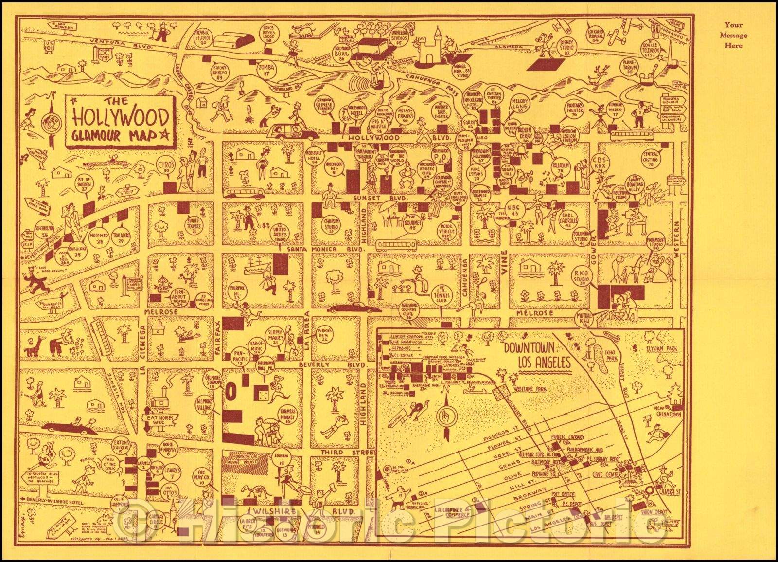 Historic Map - The Hollywood Glamour Map, 1941, Paul F. Adler - Vintage Wall Art