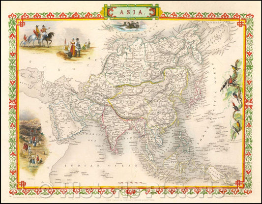 Historic Map - Asia, 1851, John Tallis - Vintage Wall Art
