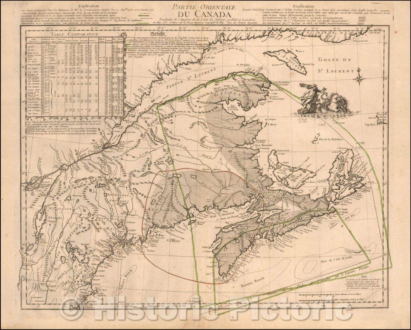Historic Map - Partie Orientale Du Canada Traduitte de l'Anglois de la Carte de Jefferys publiee a Londres en May 1755, 1755, Georges Louis Le Rouge - Vintage Wall Art