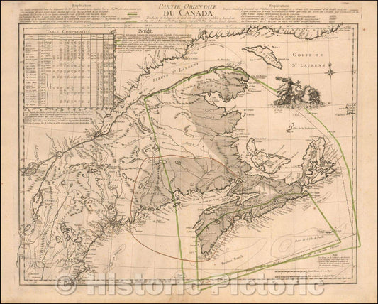 Historic Map - Partie Orientale Du Canada Traduitte de l'Anglois de la Carte de Jefferys publiee a Londres en May 1755, 1755, Georges Louis Le Rouge - Vintage Wall Art