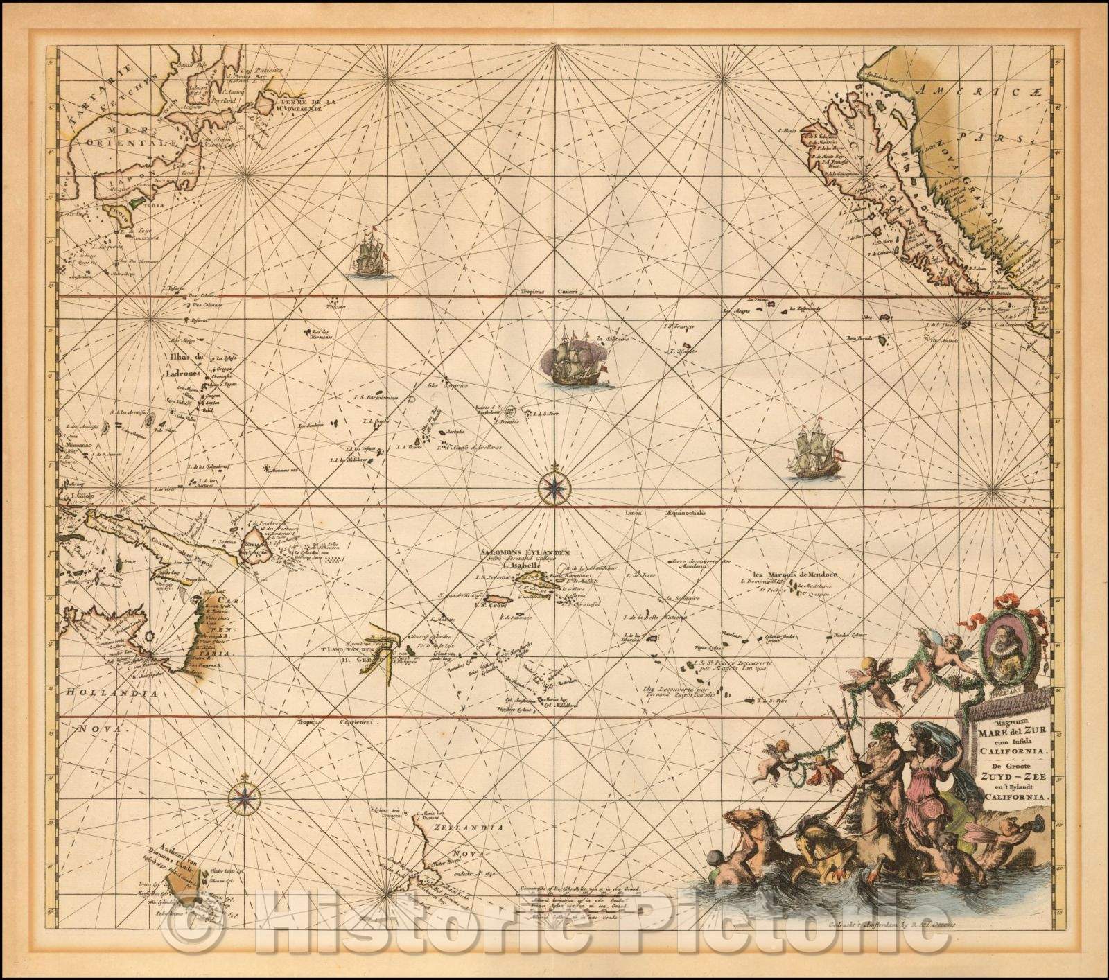 Historic Map - Magnum Mare del Zur cum Insula California, 1745, Reiner & Joshua Ottens - Vintage Wall Art
