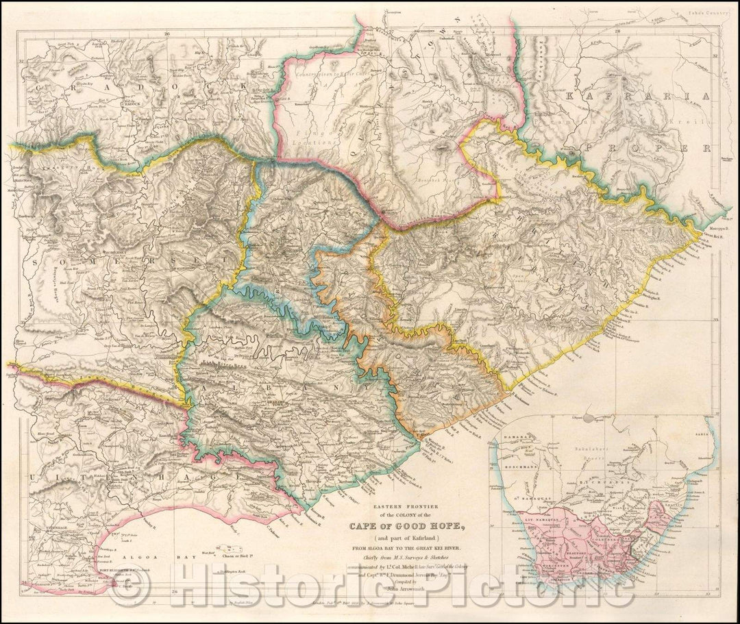 Historic Map - Eastern Frontier of the Colony of the Cape of Good Hope, (and part of Kafirland) From Algoa Bay to the Great Kei River, 1853, John Arrowsmith - Vintage Wall Art