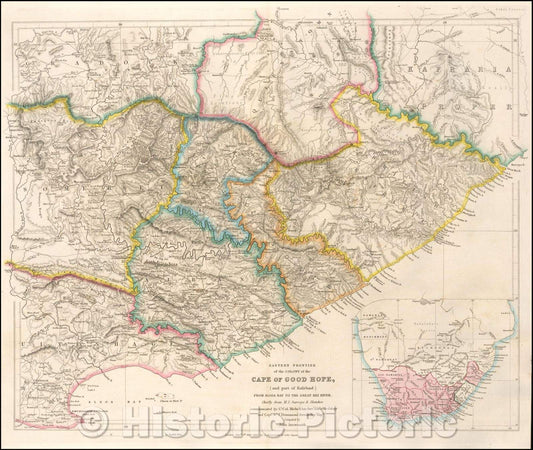Historic Map - Eastern Frontier of the Colony of the Cape of Good Hope, (and part of Kafirland) From Algoa Bay to the Great Kei River, 1853, John Arrowsmith - Vintage Wall Art