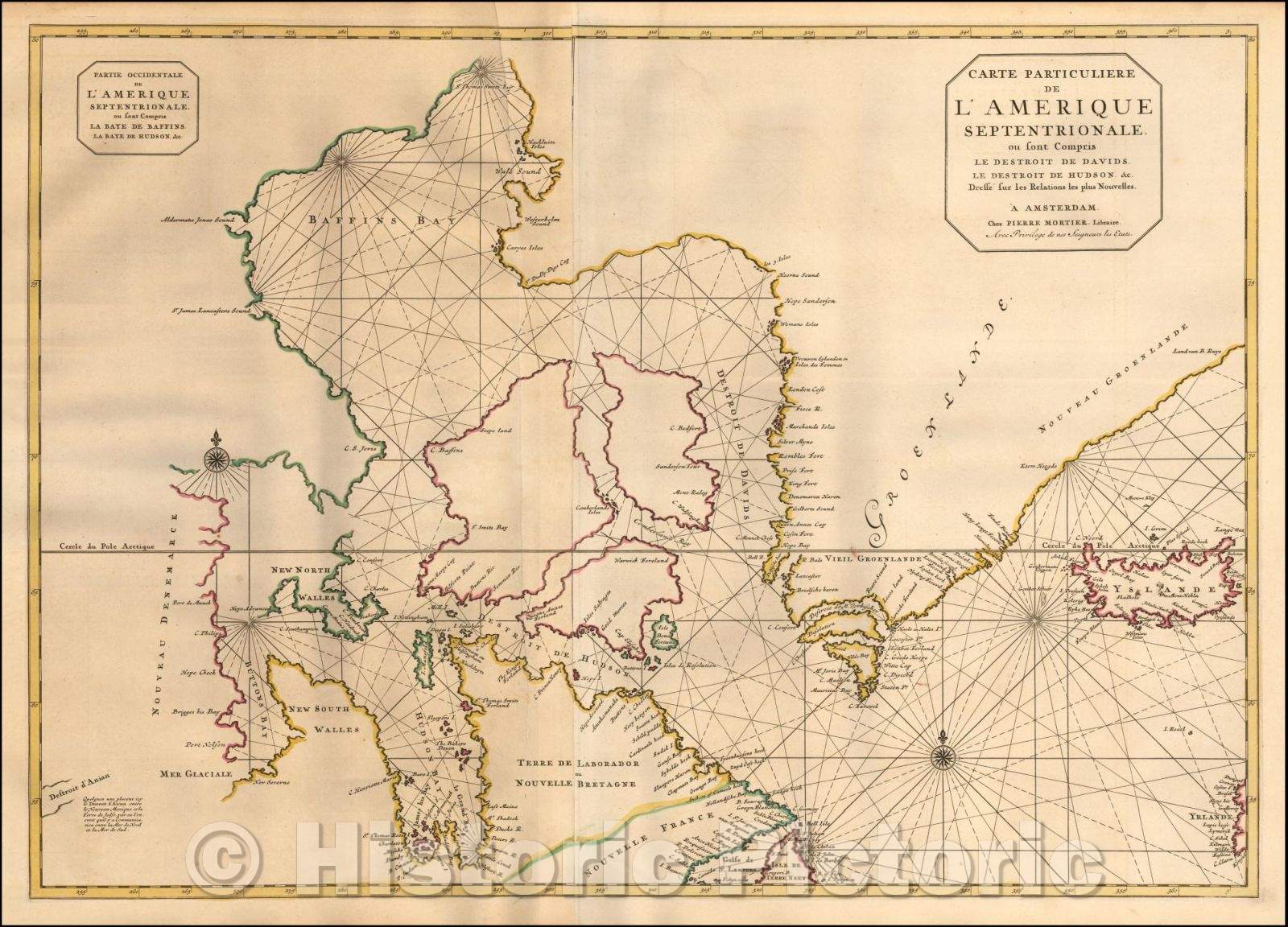 Historic Map - Carte Particuliere de L'Amerique Septentrionale ou sont Compris Le Destroit De Davids, Le Destroit De Hudson, 1695, Pieter Mortier - Vintage Wall Art