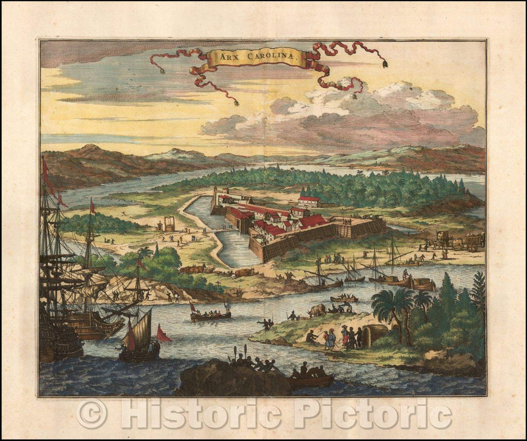 Historic Map - Arx Carolina (Fort Caroline on the St. Johns River), 1671, John Ogilby - Vintage Wall Art