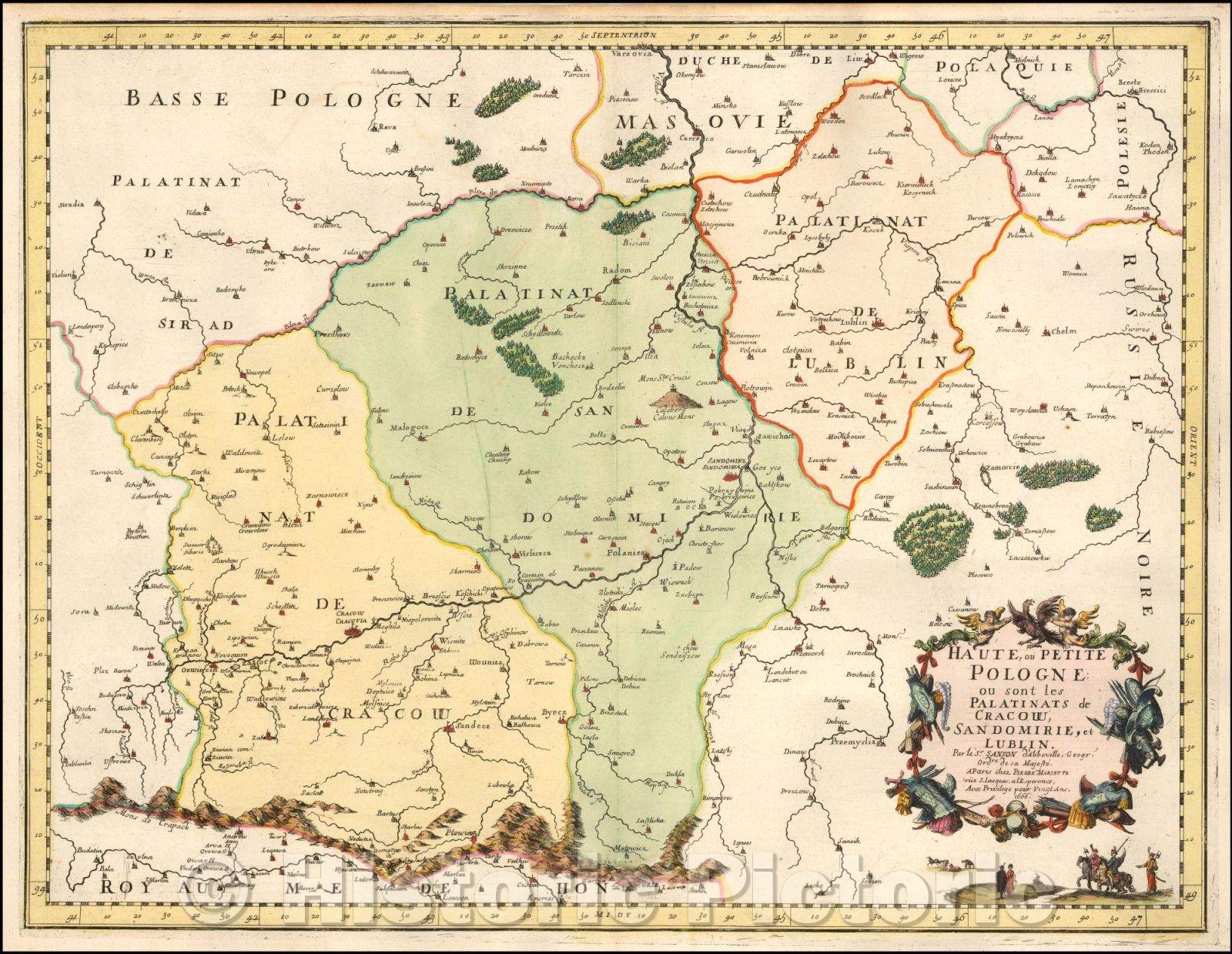 Historic Map - Haute, ou Petite Pologne; ou sont les Palatinats de Cracow, Sandomirie, et, 1666 - Vintage Wall Art