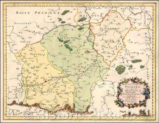 Historic Map - Haute, ou Petite Pologne; ou sont les Palatinats de Cracow, Sandomirie, et, 1666 - Vintage Wall Art