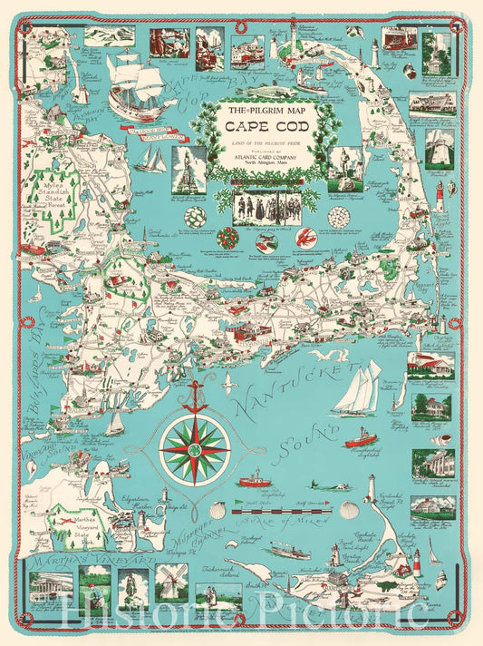 Cape Cod Martha's Vineyard and Nantucket - Pilgrim Map, 1949 (1956) Print
