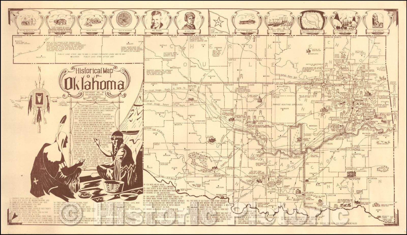 Historic Map - Historical Map of Oklahoma, 1931, H. Z. Sanders - Vintage Wall Art