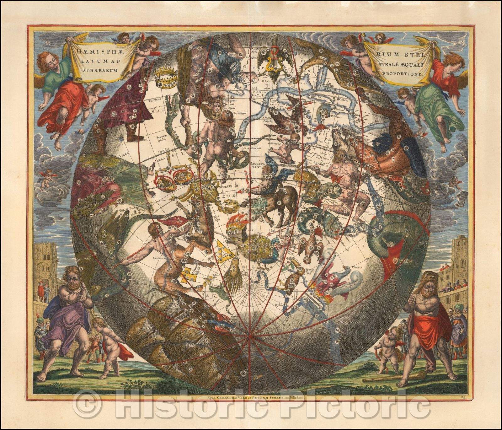 Historic Map - Haemisphaerium Stellatum Australe Cum Aequali Sphaerarum Proportione, 1708, Andreas Cellarius - Vintage Wall Art