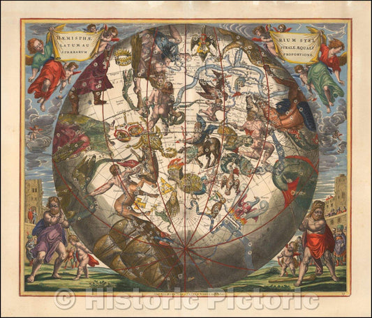 Historic Map - Haemisphaerium Stellatum Australe Cum Aequali Sphaerarum Proportione, 1708, Andreas Cellarius - Vintage Wall Art