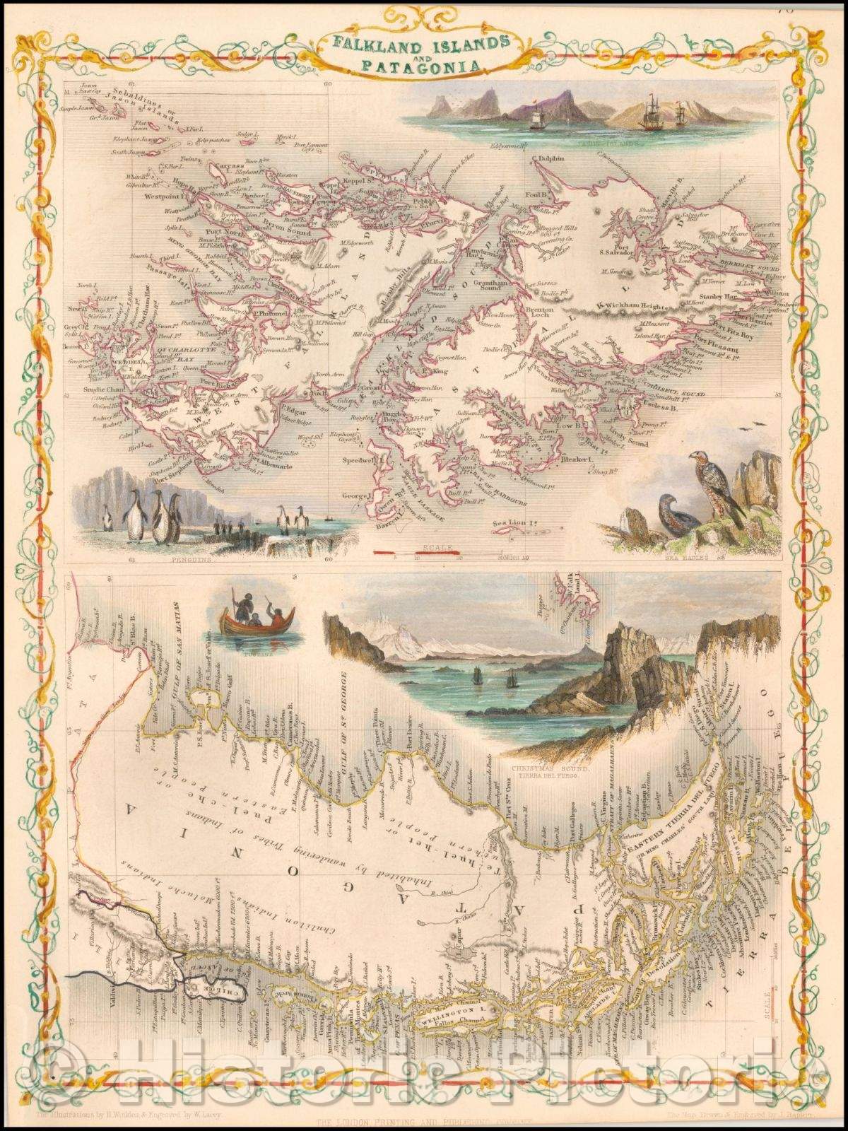 Historic Map - Falkland Islands and Patagonia, 1851, John Tallis v2