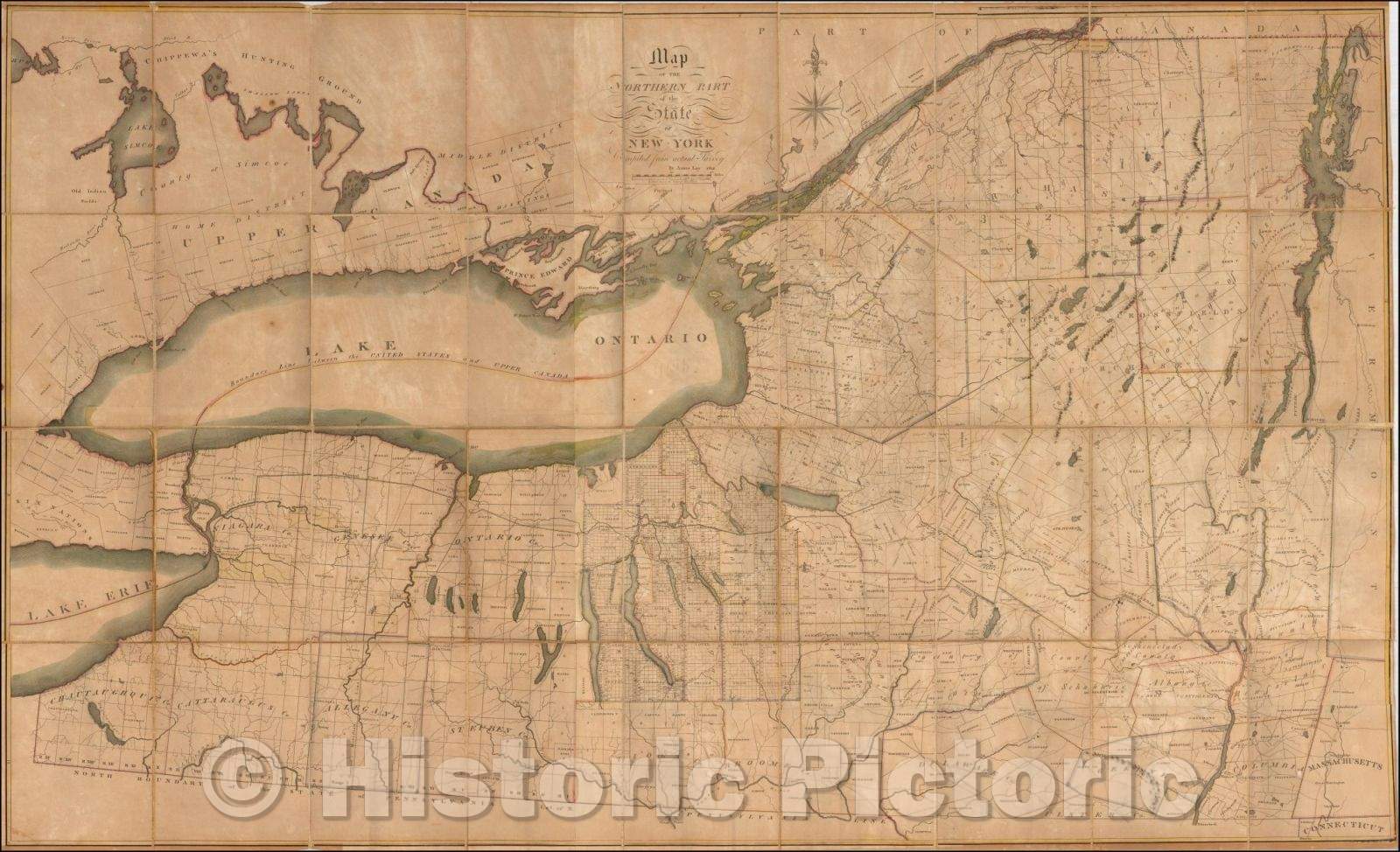 Historic Map - Map of the Northern Part of the State of New York, 1812, Amos Lay - Vintage Wall Art