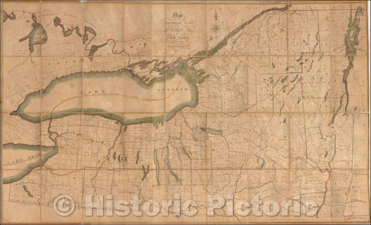 Historic Map - Map of the Northern Part of the State of New York, 1812, Amos Lay - Vintage Wall Art