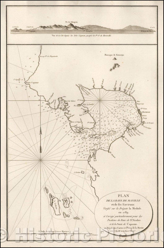Historic Map - Plan De La Baye De Manille et de ses Environs Verifie sur la Fregate Meduse en 1789. :: Sea Chart of the Bay of Manilla, 1799, Depot de la Marine - Vintage Wall Art