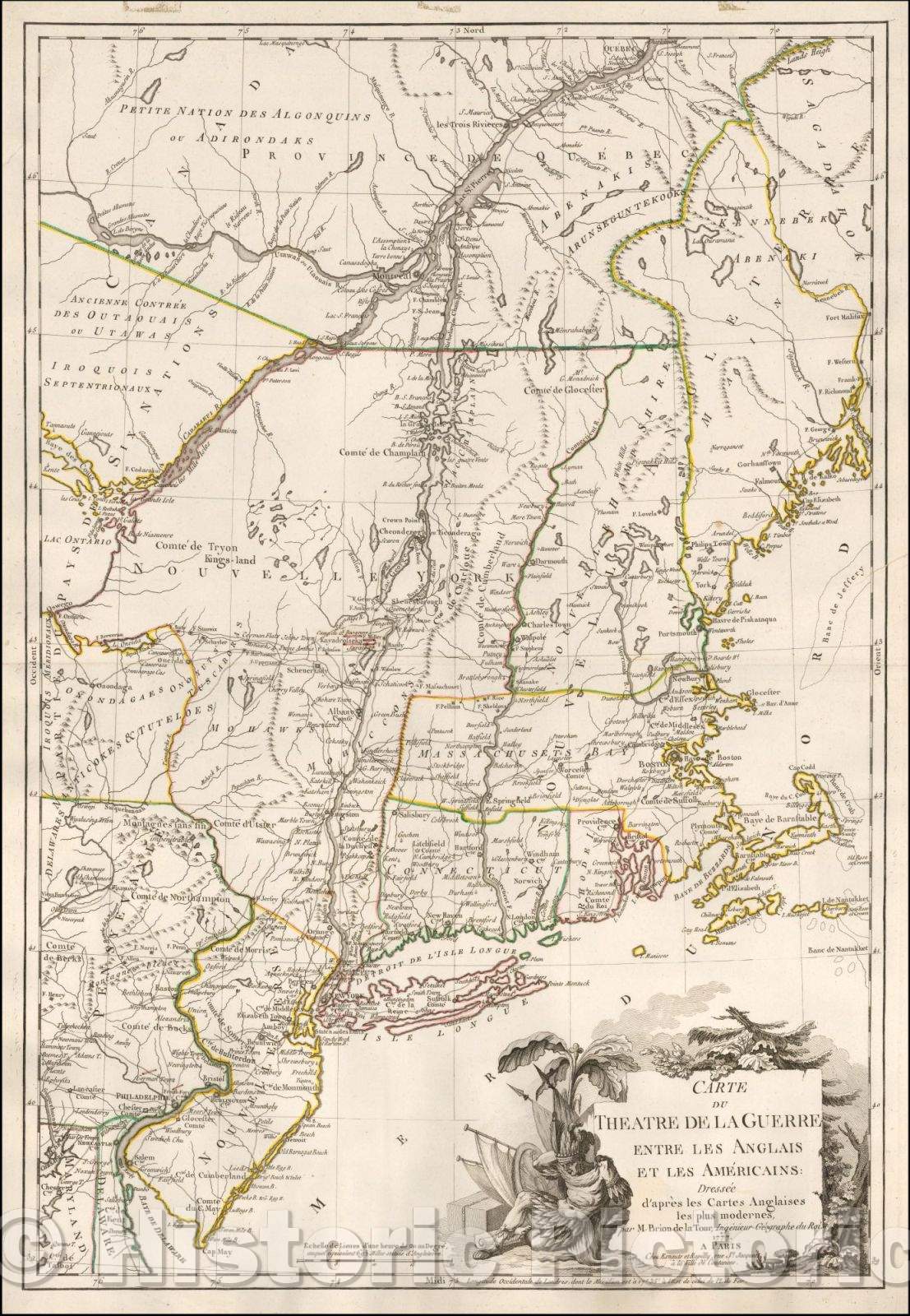 Historic Map - Carte du Theatre de la Guerre Entre les Anglais et les Americains: Dressee d'apres les Cartes Anglaises les plus modernes, 1777 - Vintage Wall Art