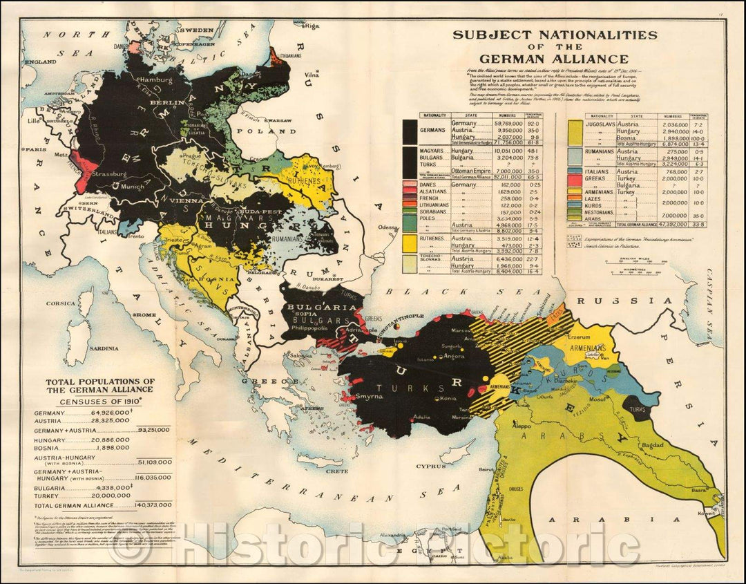 Historic Map - Subject Nationalities of the German Alliance, 1916, Edward Stanford - Vintage Wall Art