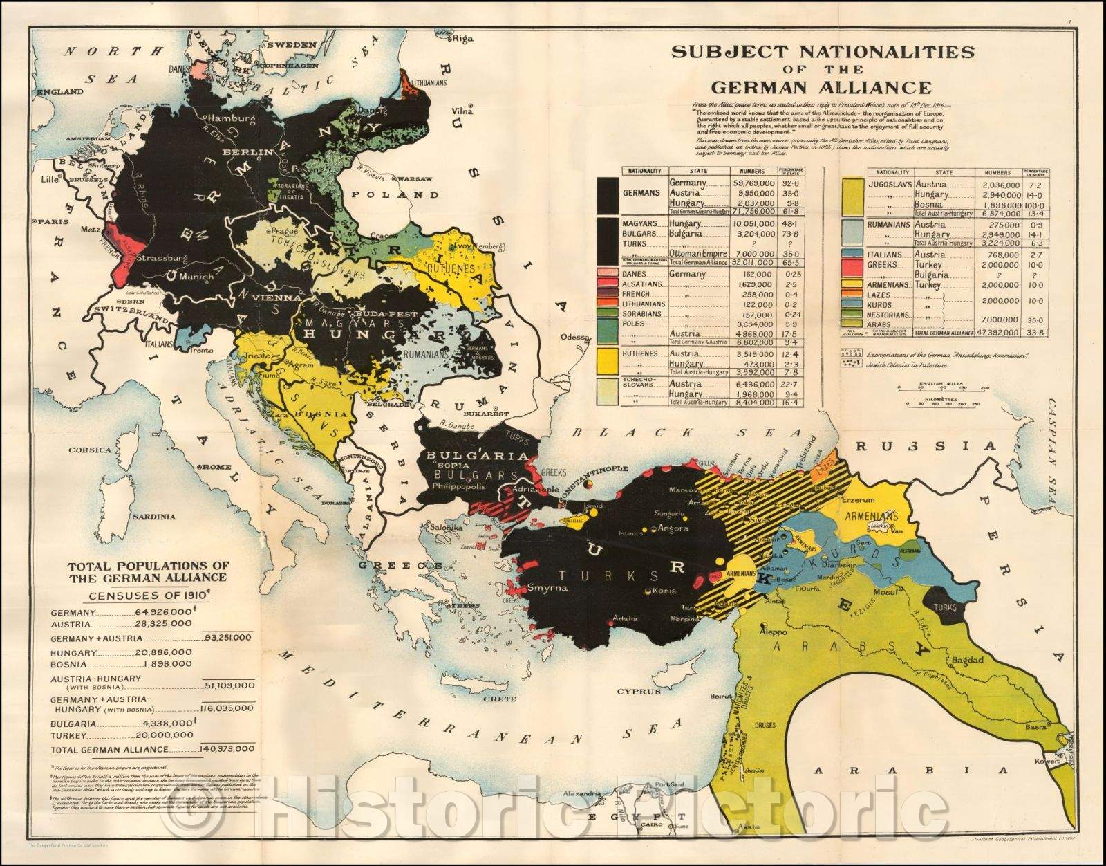 Historic Map - Subject Nationalities of the German Alliance, 1916, Edward Stanford - Vintage Wall Art