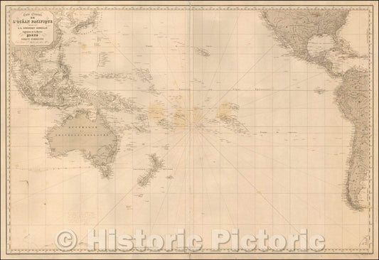 Historic Map - Carte Generale de L'Ocean Pacifique Dressee Par C.A. Vincendon Dumoulin, 1851, Aime Robiquet - Vintage Wall Art