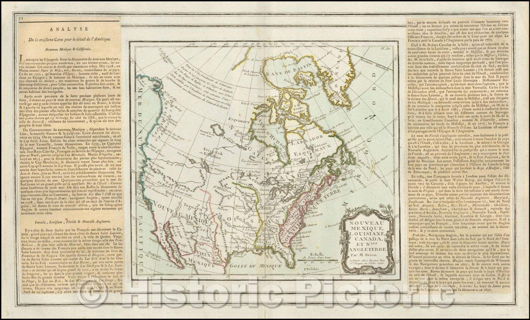 Historic Map - Nouveau Mexique, Louisiane, Canada et Nlle. Angleterre / 1766 edition of Brion De La Tour's Map of most of North America, 1766 - Vintage Wall Art