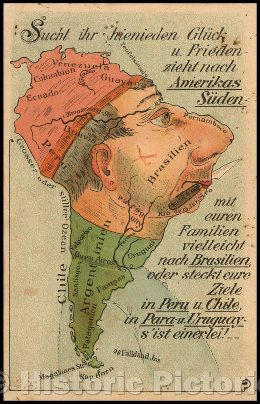 Historic Map - Sucht ihr hienieden Gluck u. Frieden zieht nach Amerikas Suden-mit euren F, 1935 - Vintage Wall Art