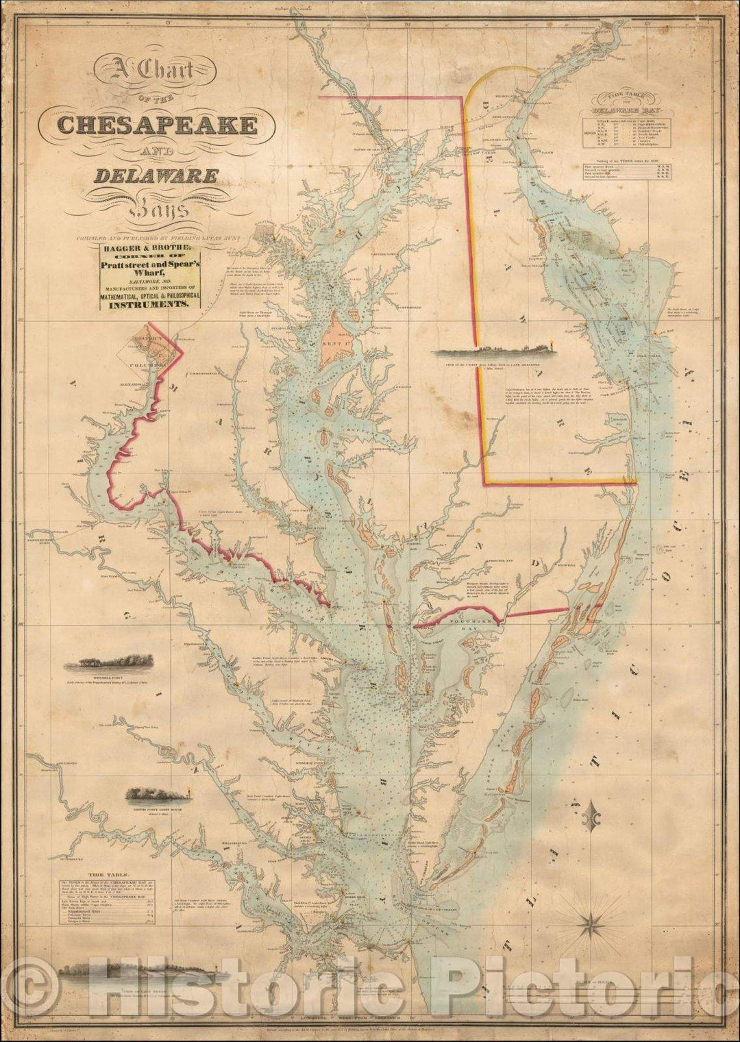 Historic Map - A Chart of the Chesapeake and Delaware Bays, 1852, Fielding Lucas Jr. - Vintage Wall Art
