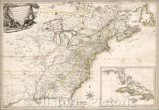 Historic Map - Carte Detaillee Des Possessions Angloises dans l'Amerique Septentrionale C :: A detailed Angloises Possessions in North America, 1777 - Vintage Wall Art