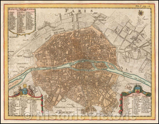 Historic Map - Paris, France, 1700, Nicolas de Fer - Vintage Wall Art
