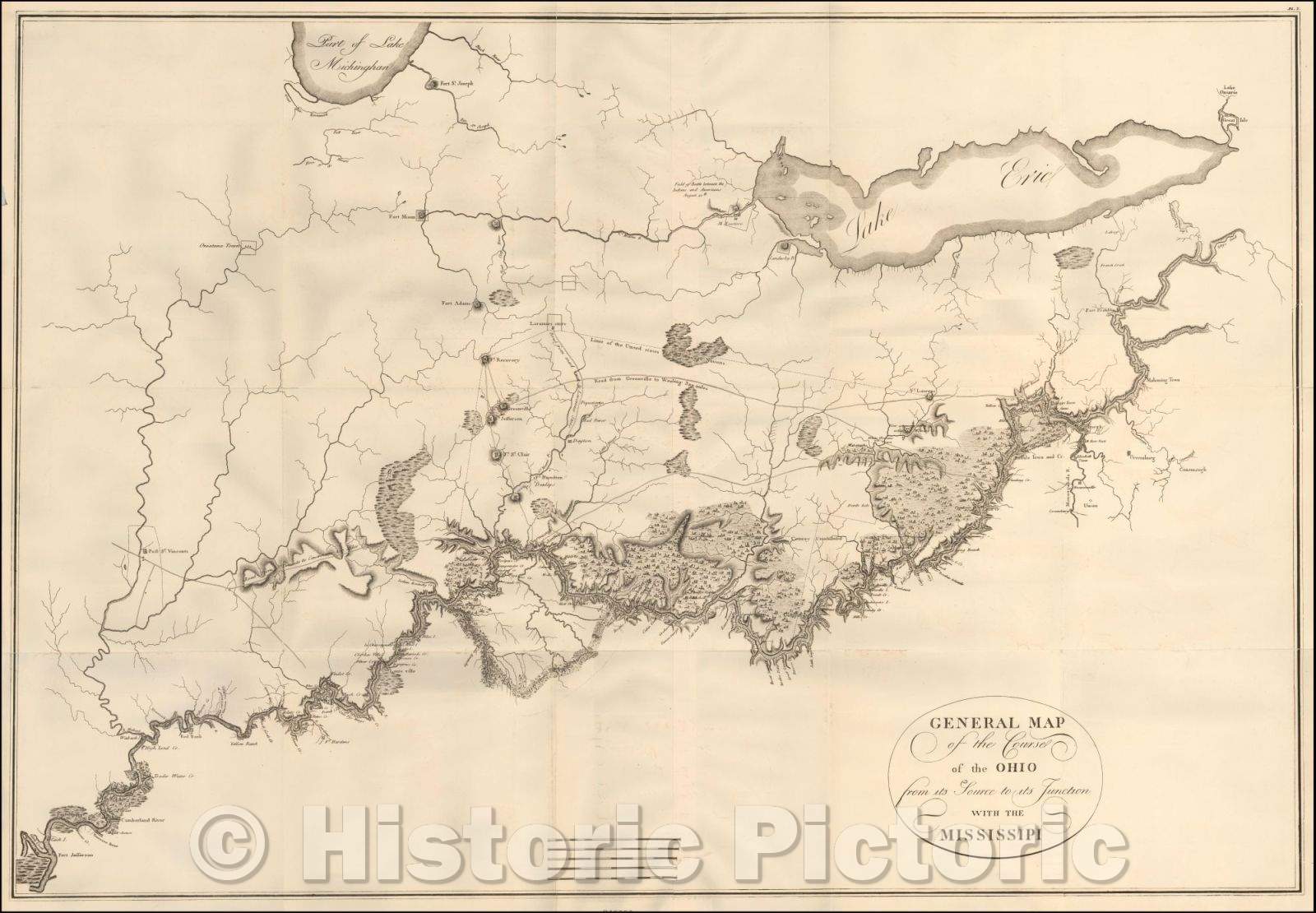 Historic Map - General Map of the Course of the Ohio from its Source to its Junction with the Mississipi, 1804, Victor George Henri Collot - Vintage Wall Art