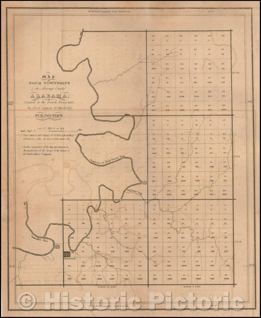 Historic Map - Map of Four Townships in Marengo County Alabama; Granted to French Emigrants, 1817, E. Paguenaud v1
