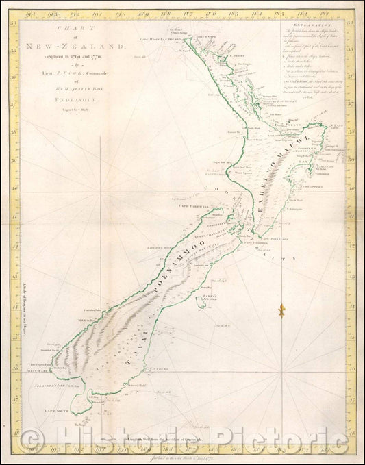 Historic Map - Chart of New-Zealand, explored in 1769 and 1770, 1773, James Cook v2