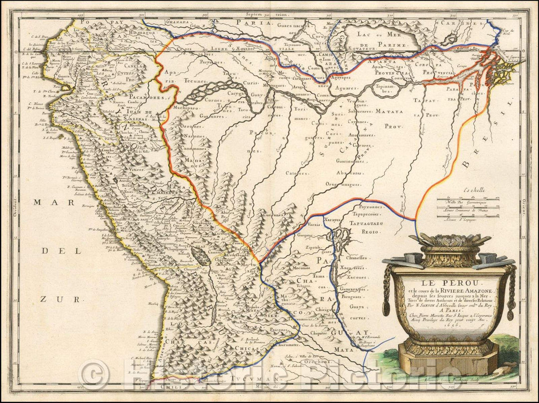 Historic Map - Le P?ou et le cours de la rivi?e Amazone. 1656/Peru and the course of the Amazon river in 1656, 1656, Nicolas Sanson - Vintage Wall Art