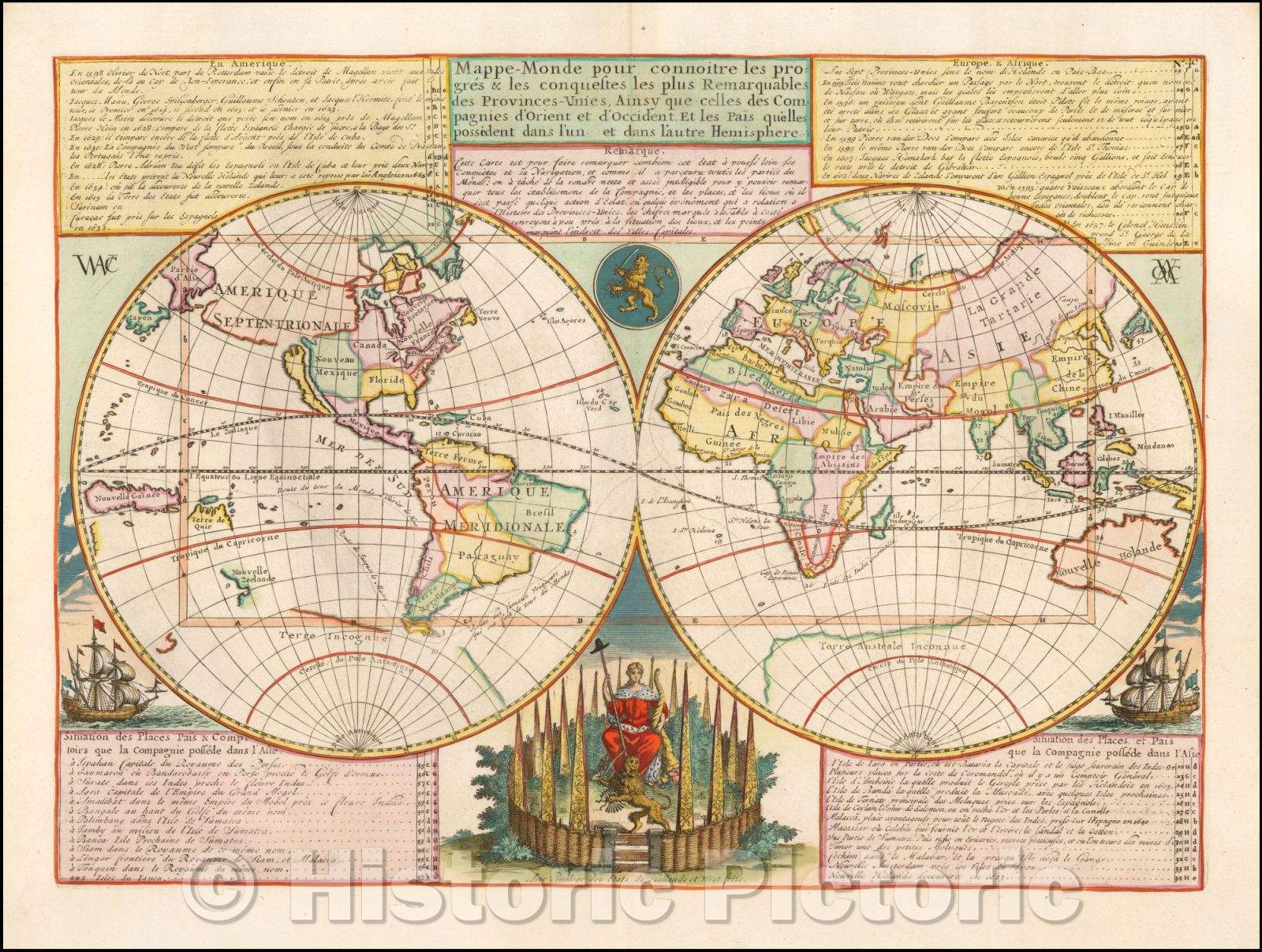 Historic Map - Mappe-Monde pour connoitre les progres & les conquestes les plus Remarquables des Provinces-Unies, Ainsy que celles des Compagnies d'Orient, 1719 v2