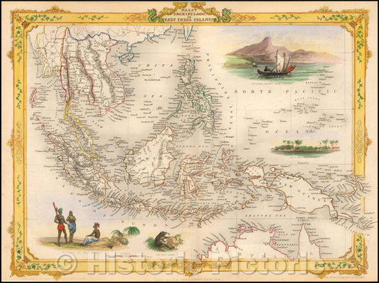Historic Map - Malay Archipelago, or East India Islands, 1851, John Tallis - Vintage Wall Art