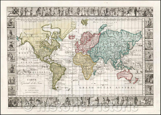 Historic Map - Carte Generale de la Terre/Maps to be published in the second half of the eighteenth century, 1810, Claude-Auguste Saintin - Vintage Wall Art